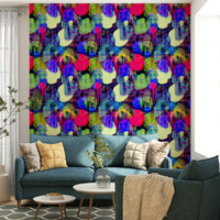 Abstract wall mural with bold colors.
