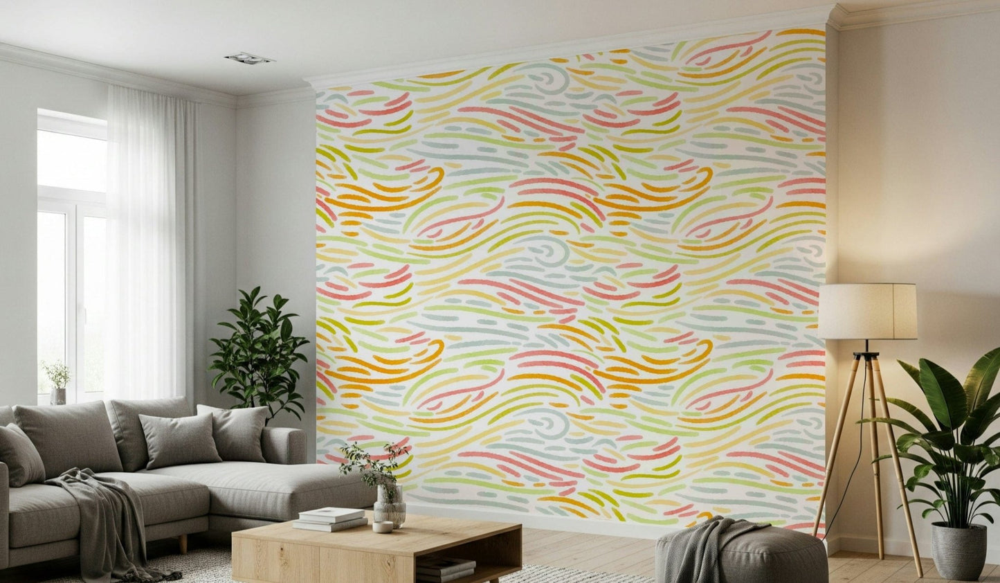 Colorful Strokes repeating mural design of playful shapes.