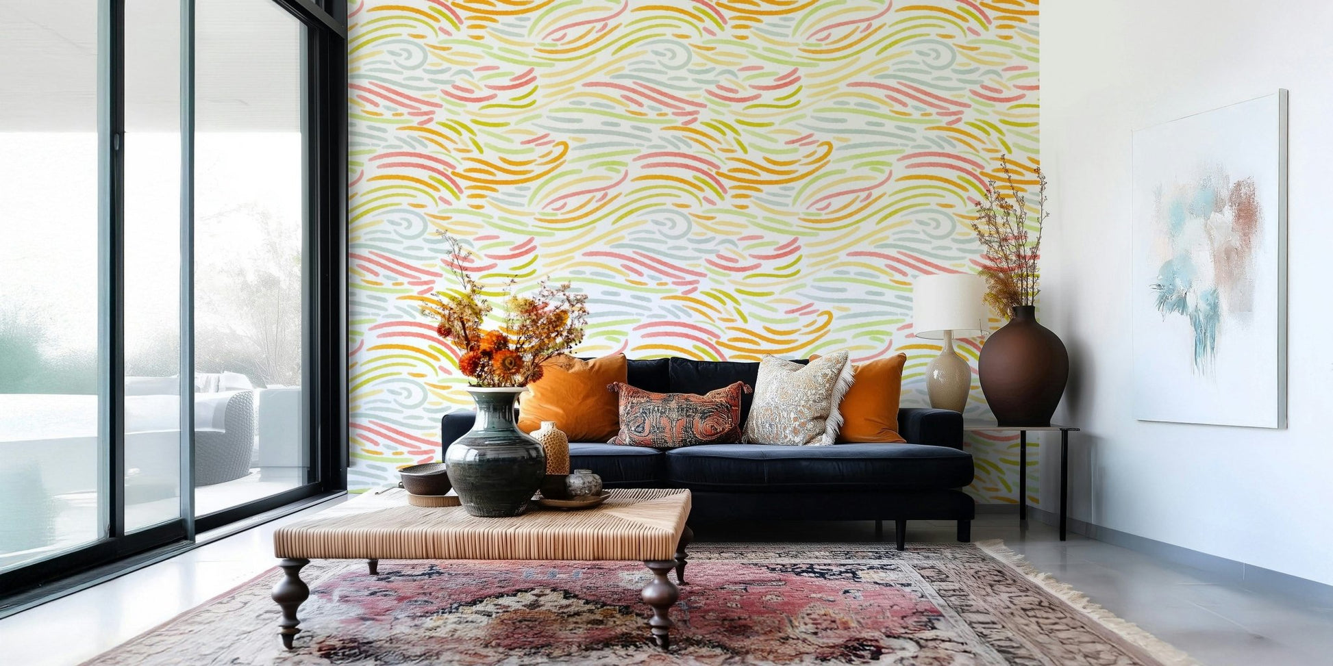 Artistic brushwork Colorful Strokes accent wallpaper for rooms.