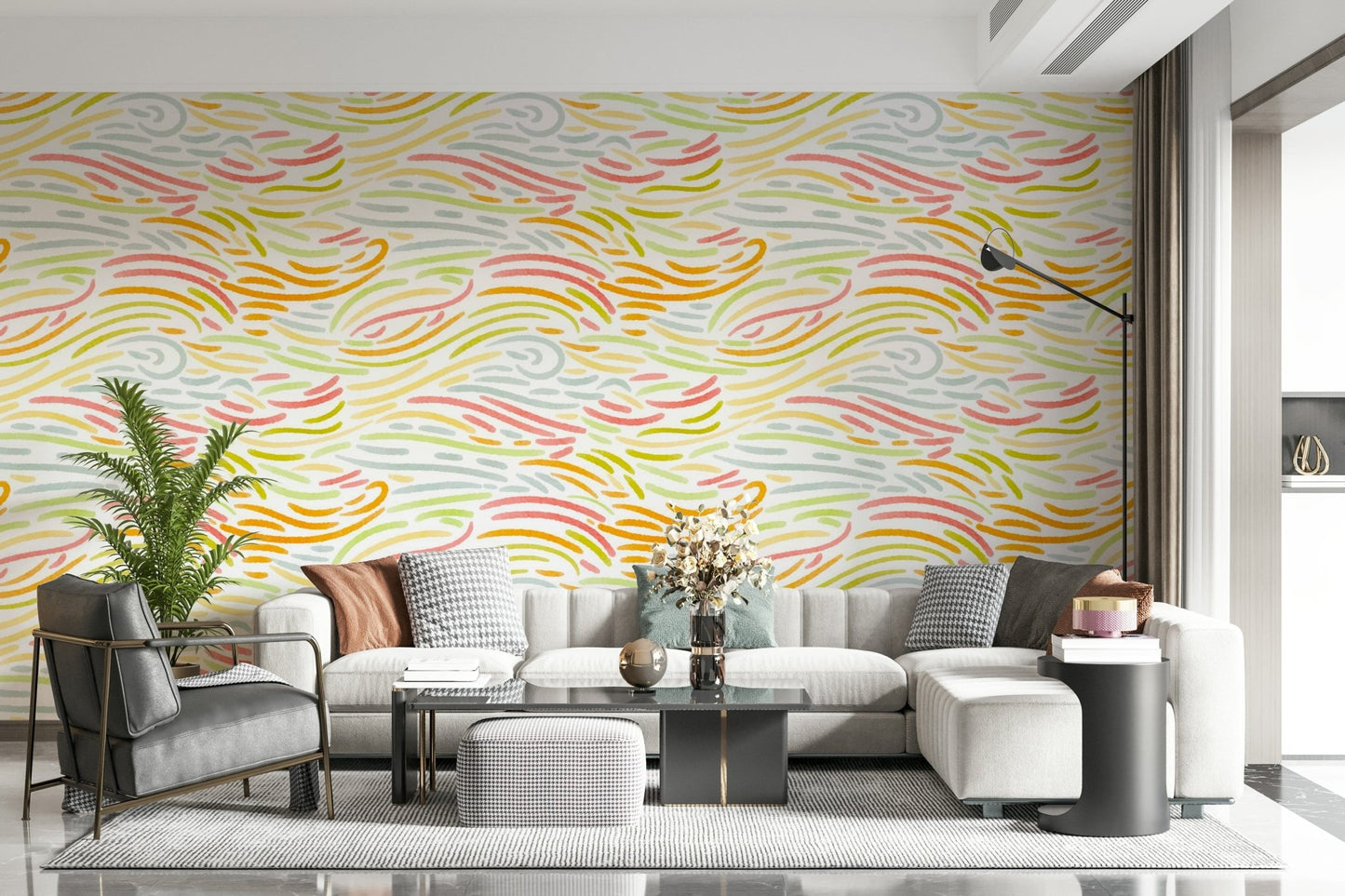 Vivid Strokes light background mural featuring painterly dashes.
