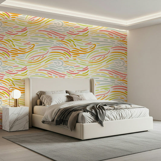 Colorful Strokes Wallpaper with wavy, light brush pattern.