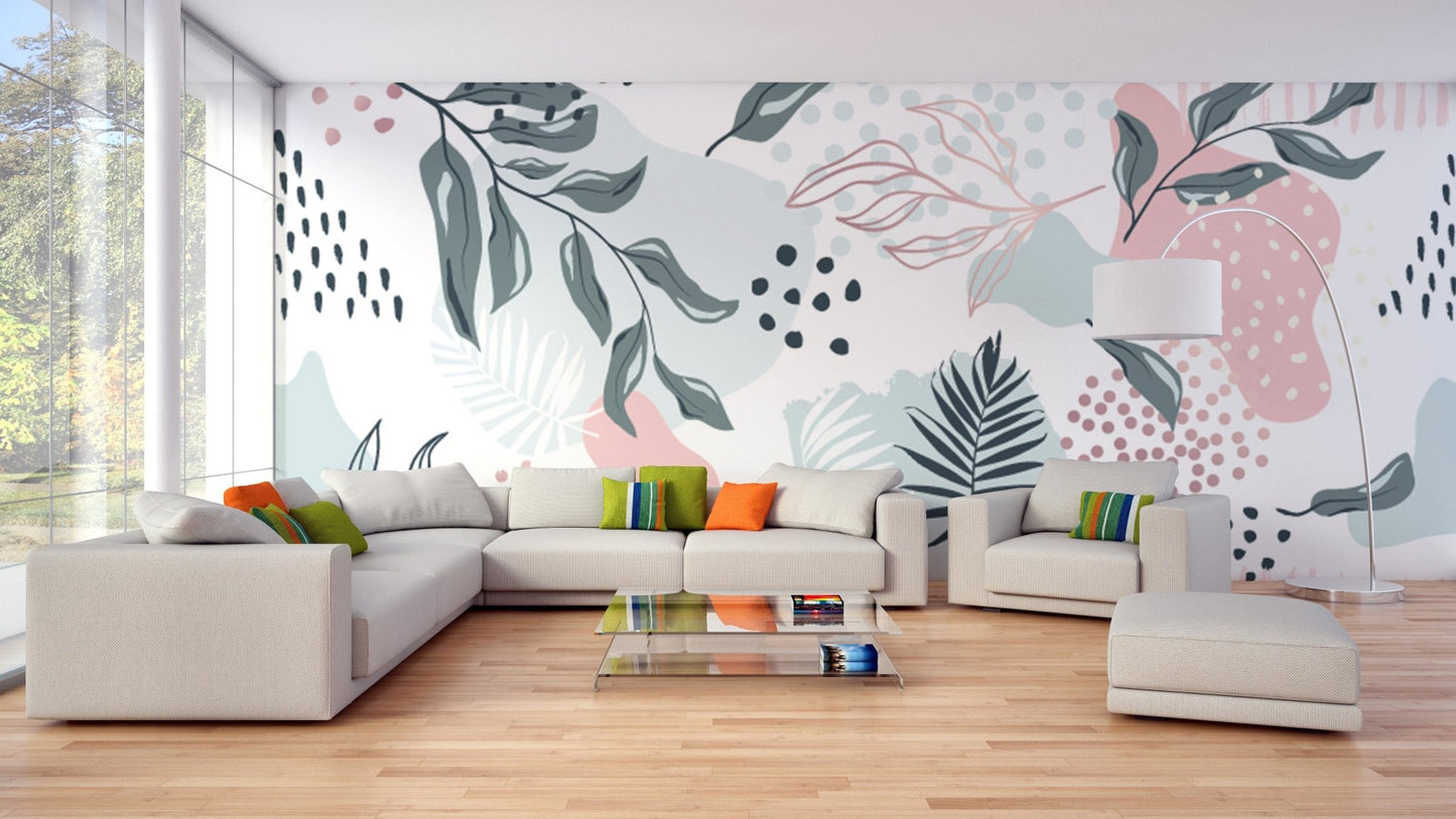 Colorful mural featuring stylish leaf patterns
