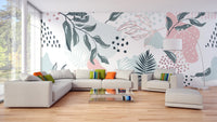 Colorful mural featuring stylish leaf patterns
