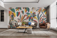 Vibrant floral wallpaper with tropical leaves

