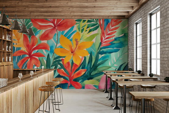 Colorful Tropical Escape wall mural on a living room wall 
GD403, GD4039