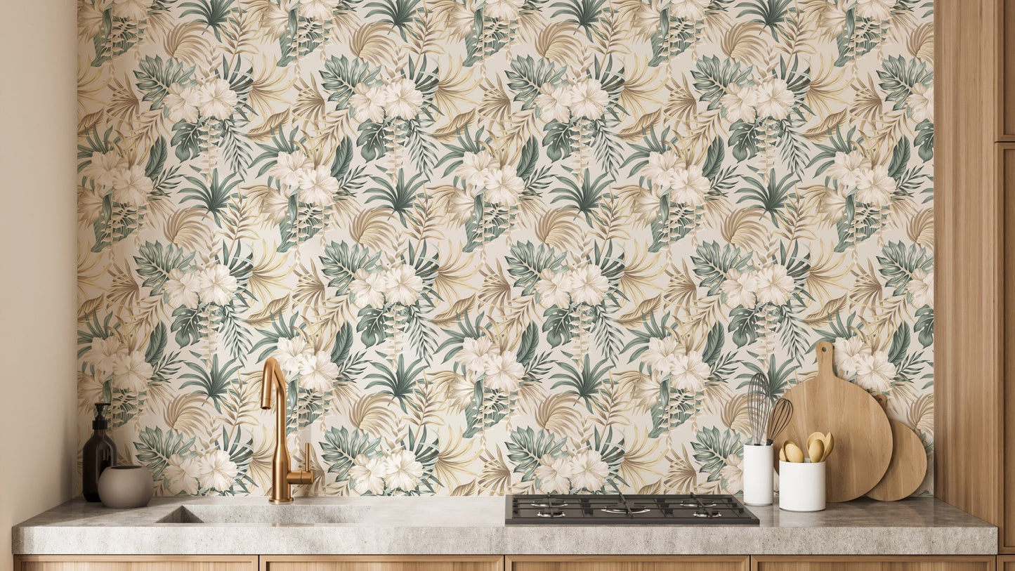 Chic floral and palm leaf wall mural
