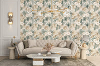 Exotic palm leaf and flower wallpaper
