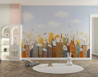 Watercolor Day Light City View Wallpaper Mural - Giffywalls