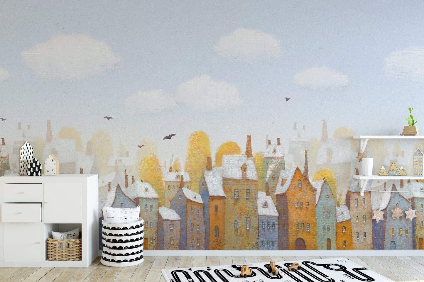 Watercolor Day Light City View Wallpaper Mural - Giffywalls