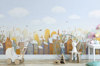 Watercolor Day Light City View Wallpaper Mural - Giffywalls