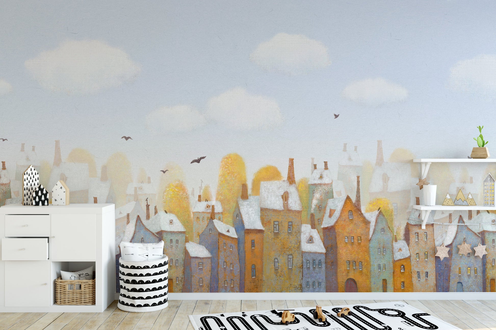 Watercolor Day Light City View Wallpaper Mural - Giffywalls