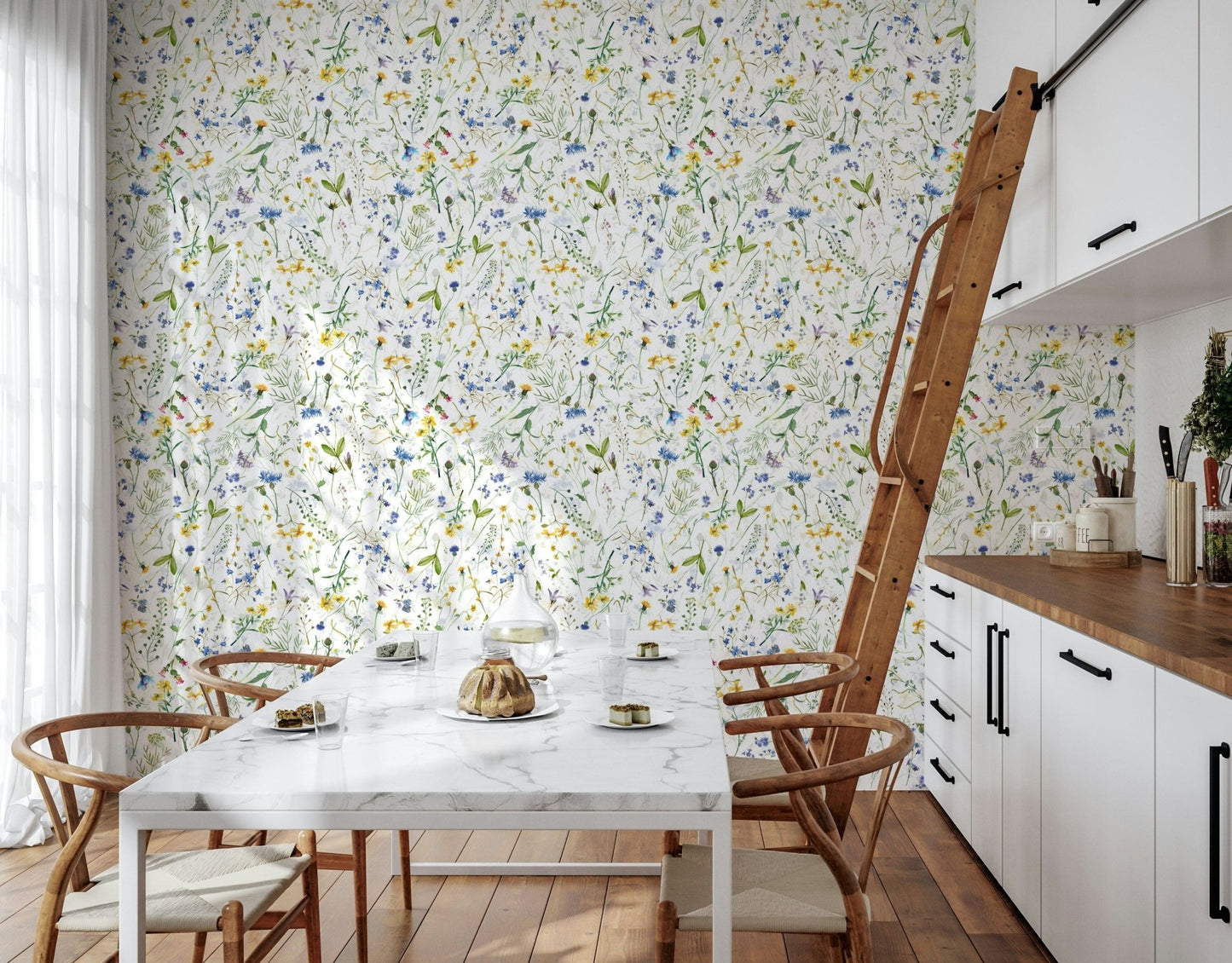 Nature inspired Colorful Watercolor Meadow covering simple flower sprigs.