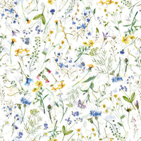 Pastel Colorful Watercolor Meadow wallcovering with wild blooms.