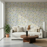 Aquarelle Colorful Watercolor Meadow mural blue and yellow florals.