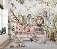 Watercolor Animal Kingdom Forest Wallpaper Murals - Giffywalls