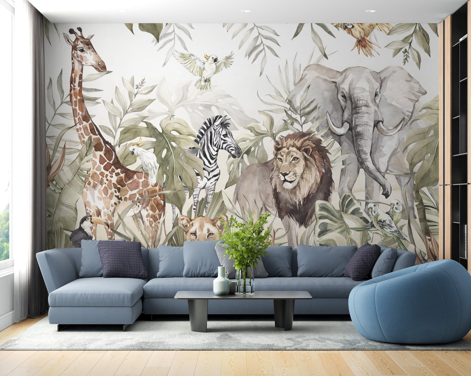 Watercolor Animal Kingdom Forest Wallpaper for Kids Room A467