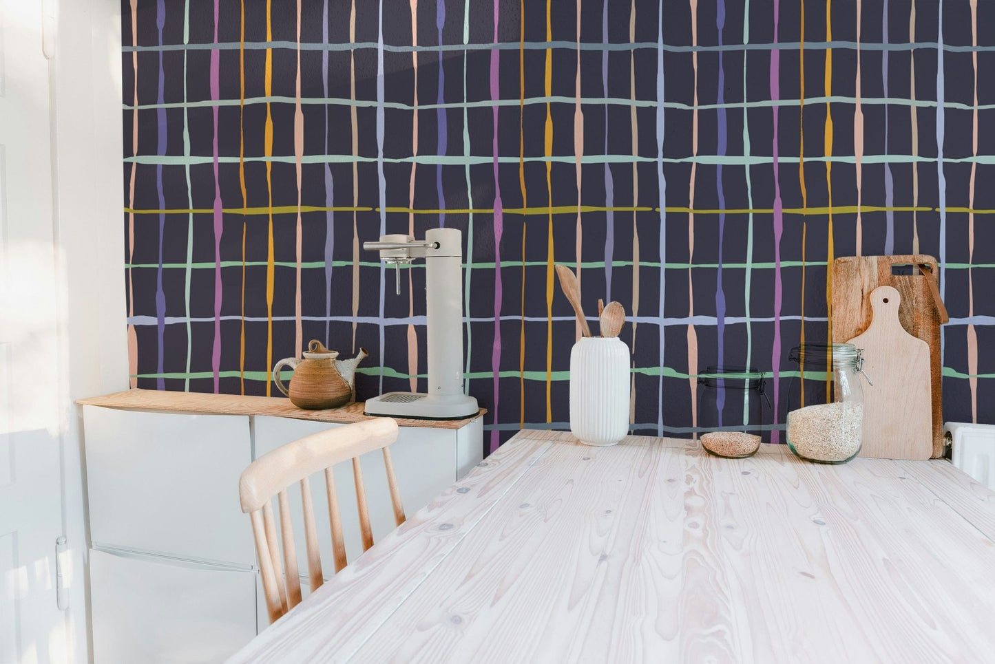 Colourful bold handdrawn lines wallpaper for walls
