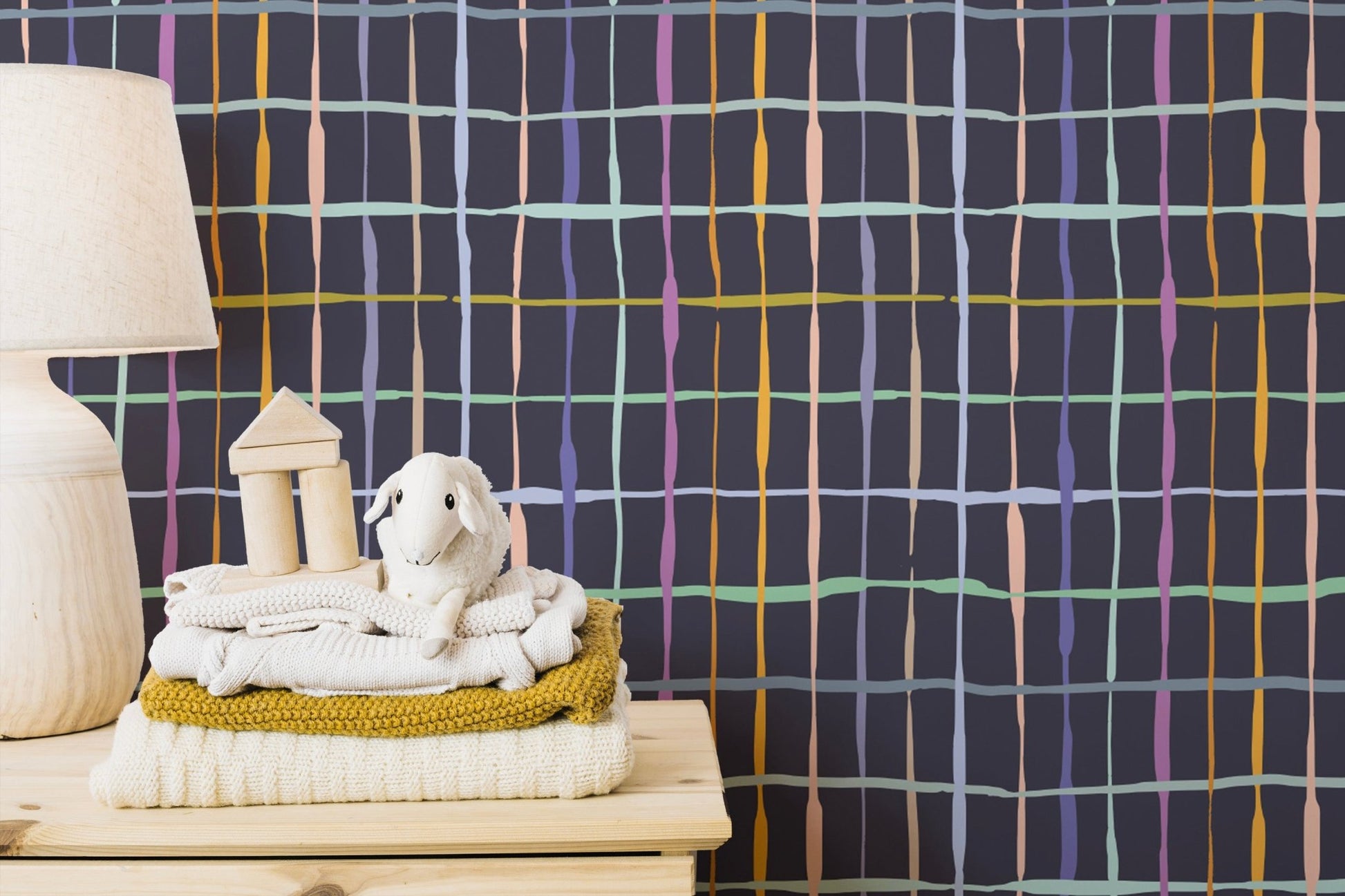 Modern colourful handdrawn line wallpaper for homes
