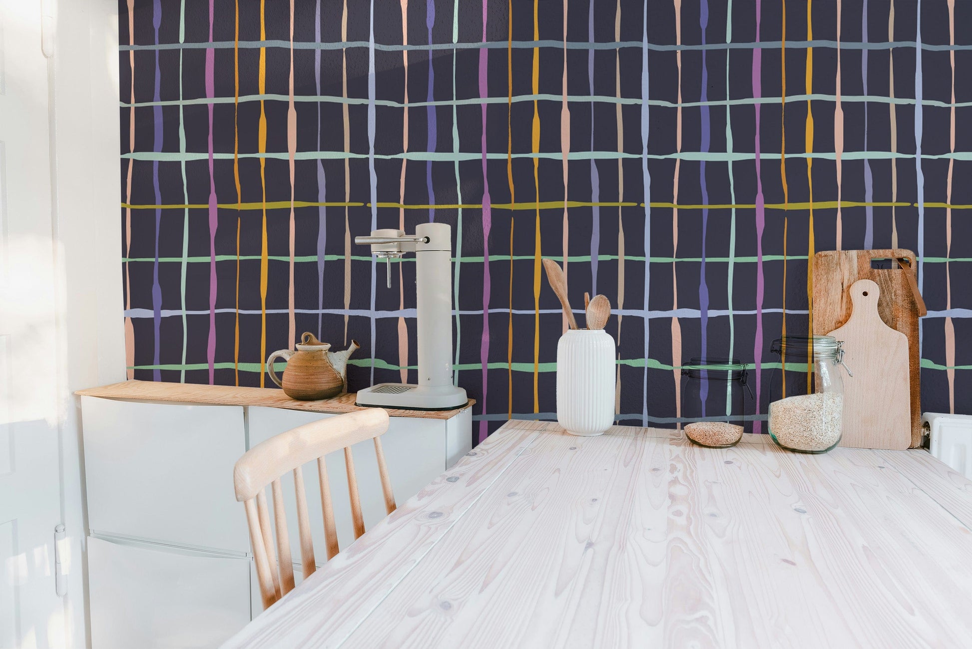 Colourful bold handdrawn lines wallpaper for walls
