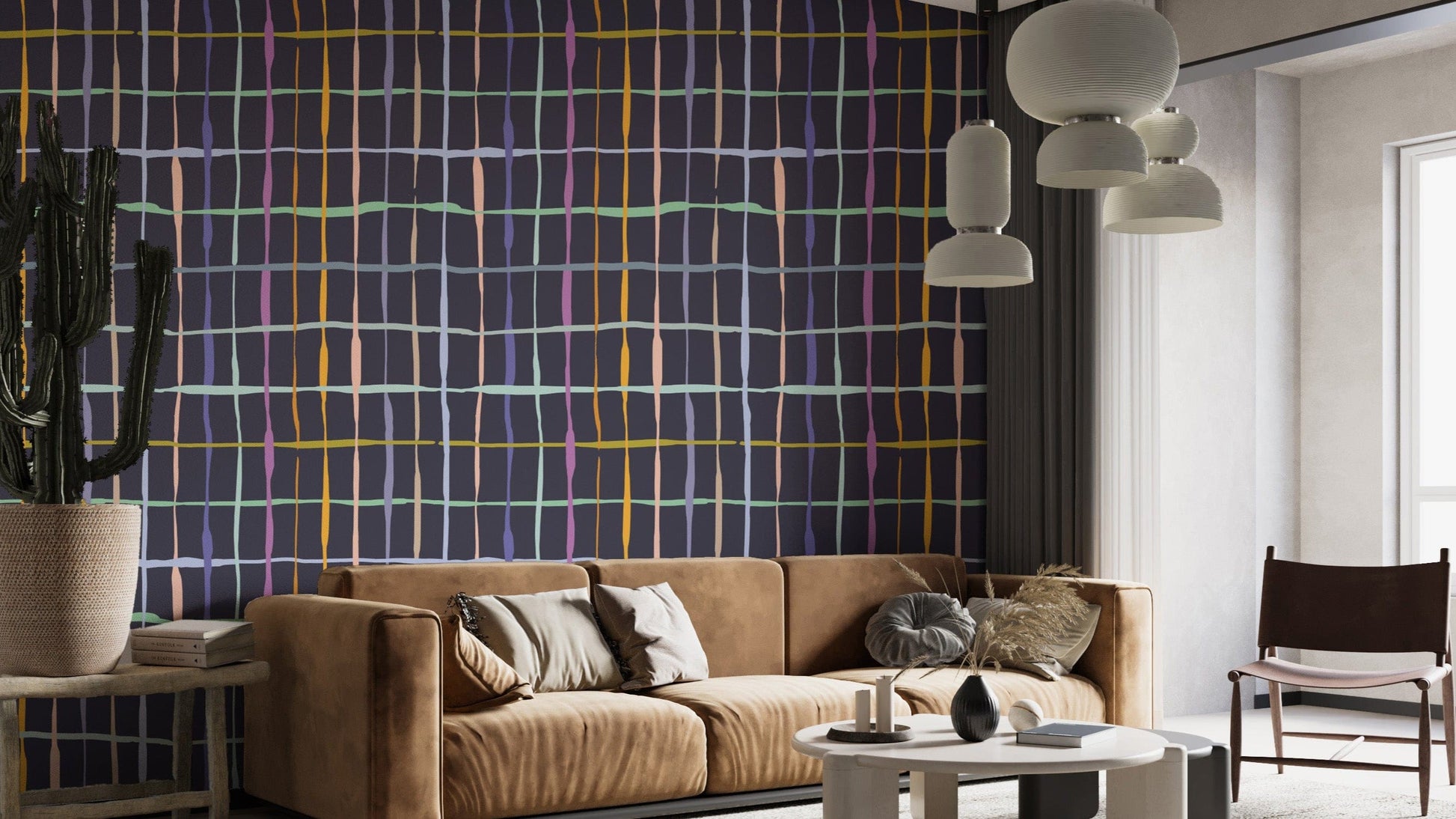Artistic handdrawn lines wallpaper in bold colors

