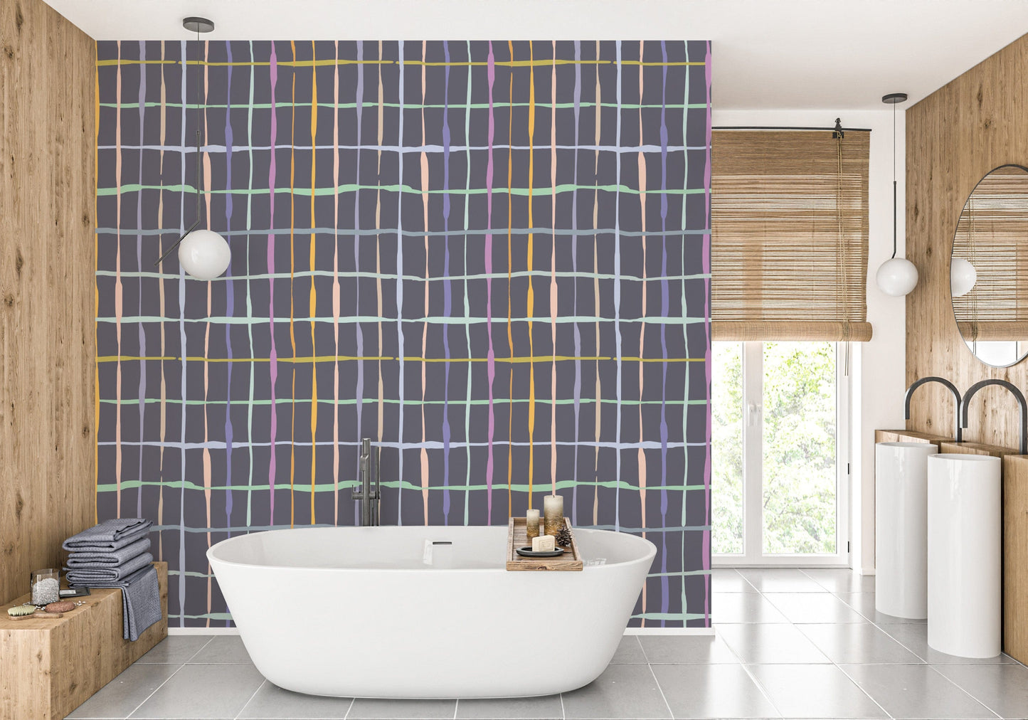 Bright and bold handdrawn lines wall mural design
