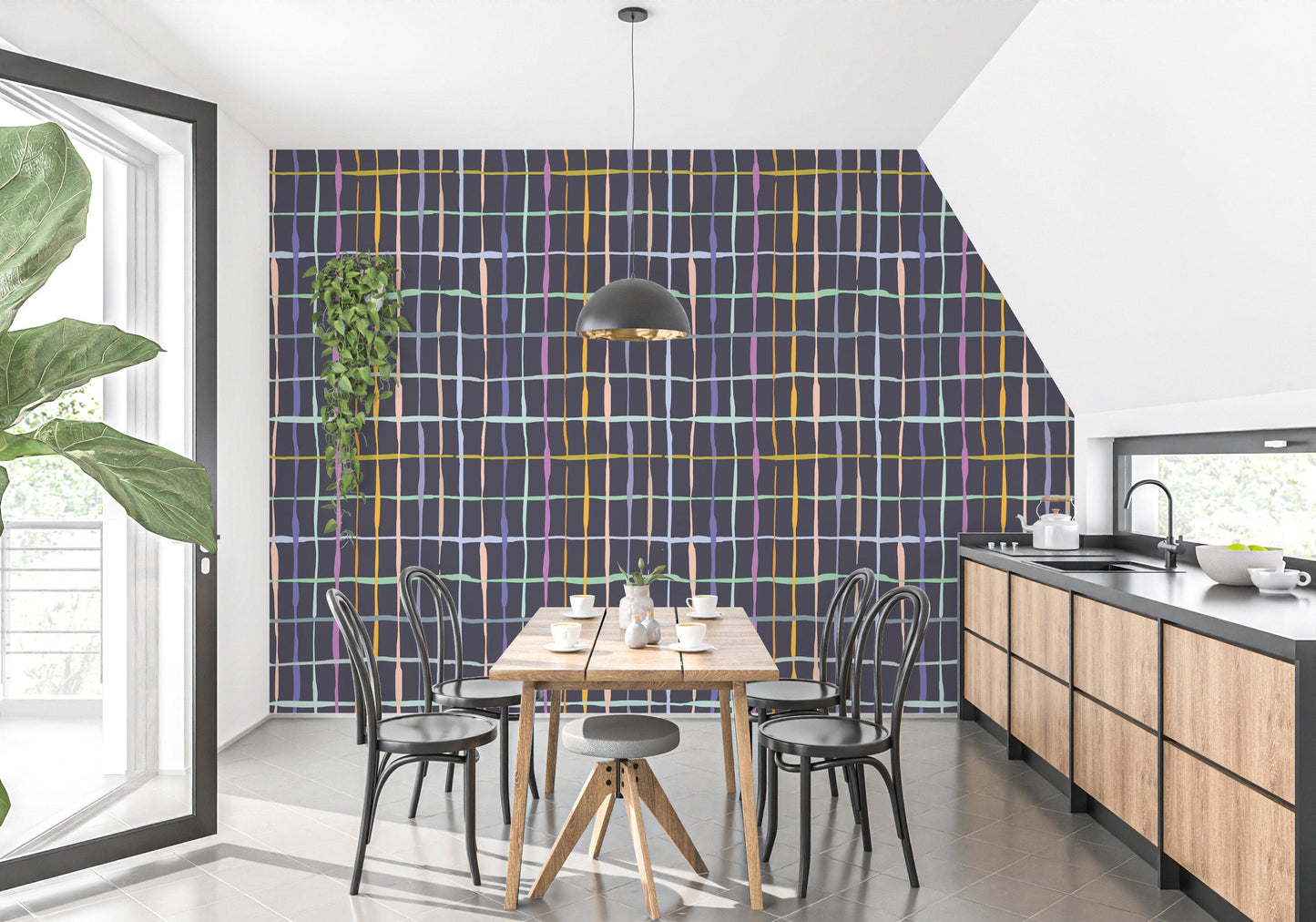 Stylish bold line wallpaper with handdrawn details
