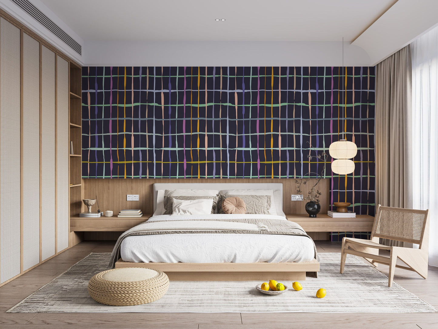 Colourful handdrawn lines wallpaper for lively spaces

