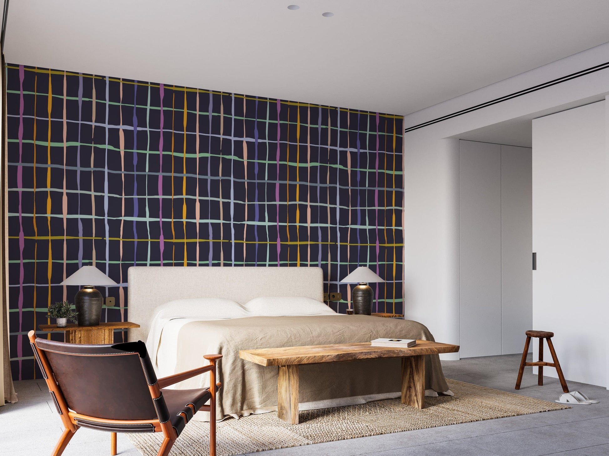 Unique colourful handdrawn lines wallpaper for interiors
