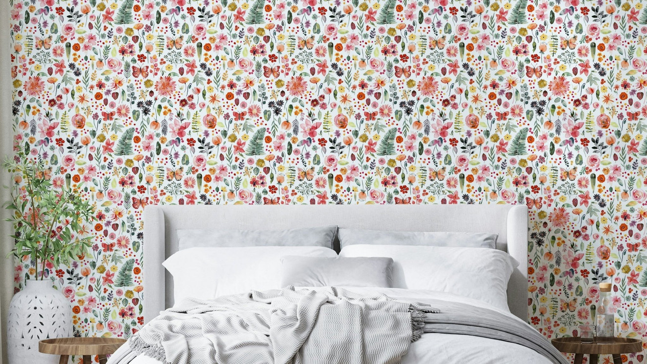 Coral floral wall mural


