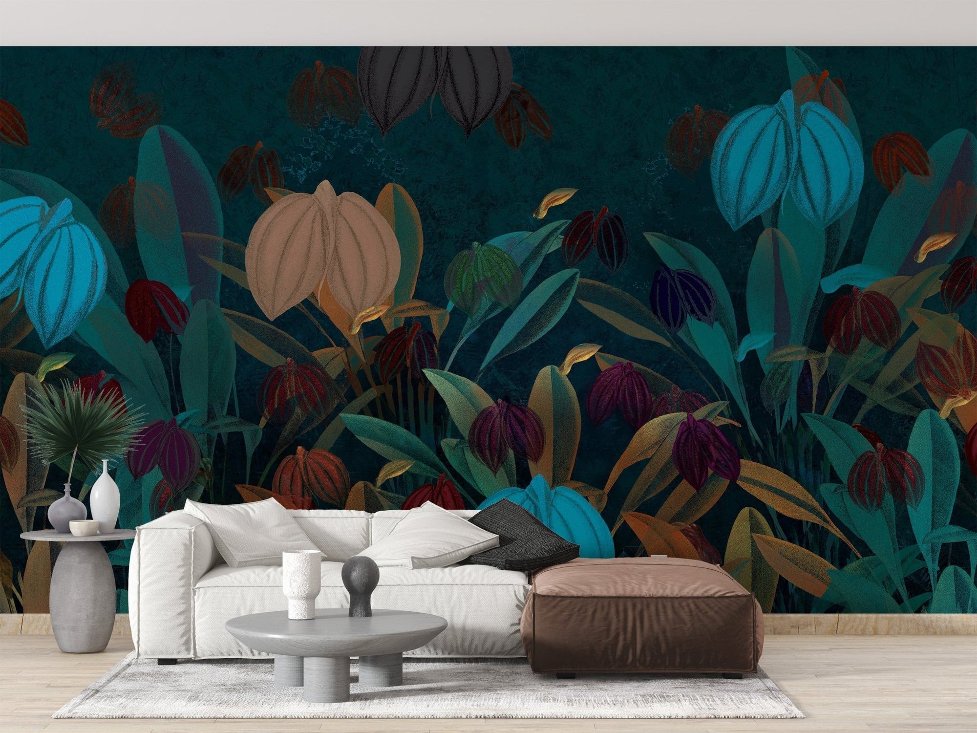 Colorful Botanical mural enlivens your living room decor C434