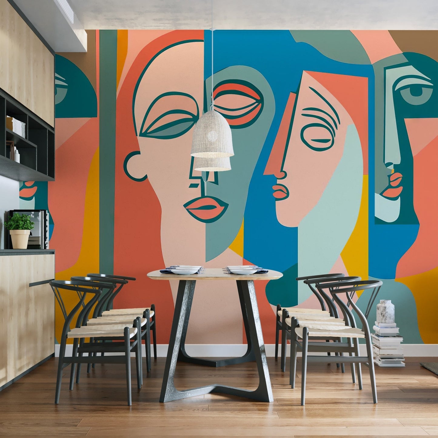 Colourful Faces Mural Wallpaper - Giffywalls