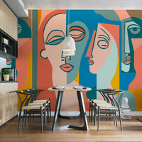 Colourful Faces Mural Wallpaper - Giffywalls