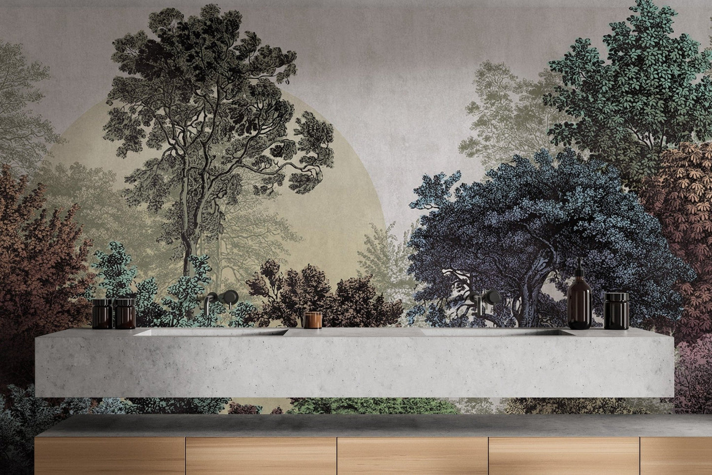 Hand-drawn multicolor forest wallpaper
