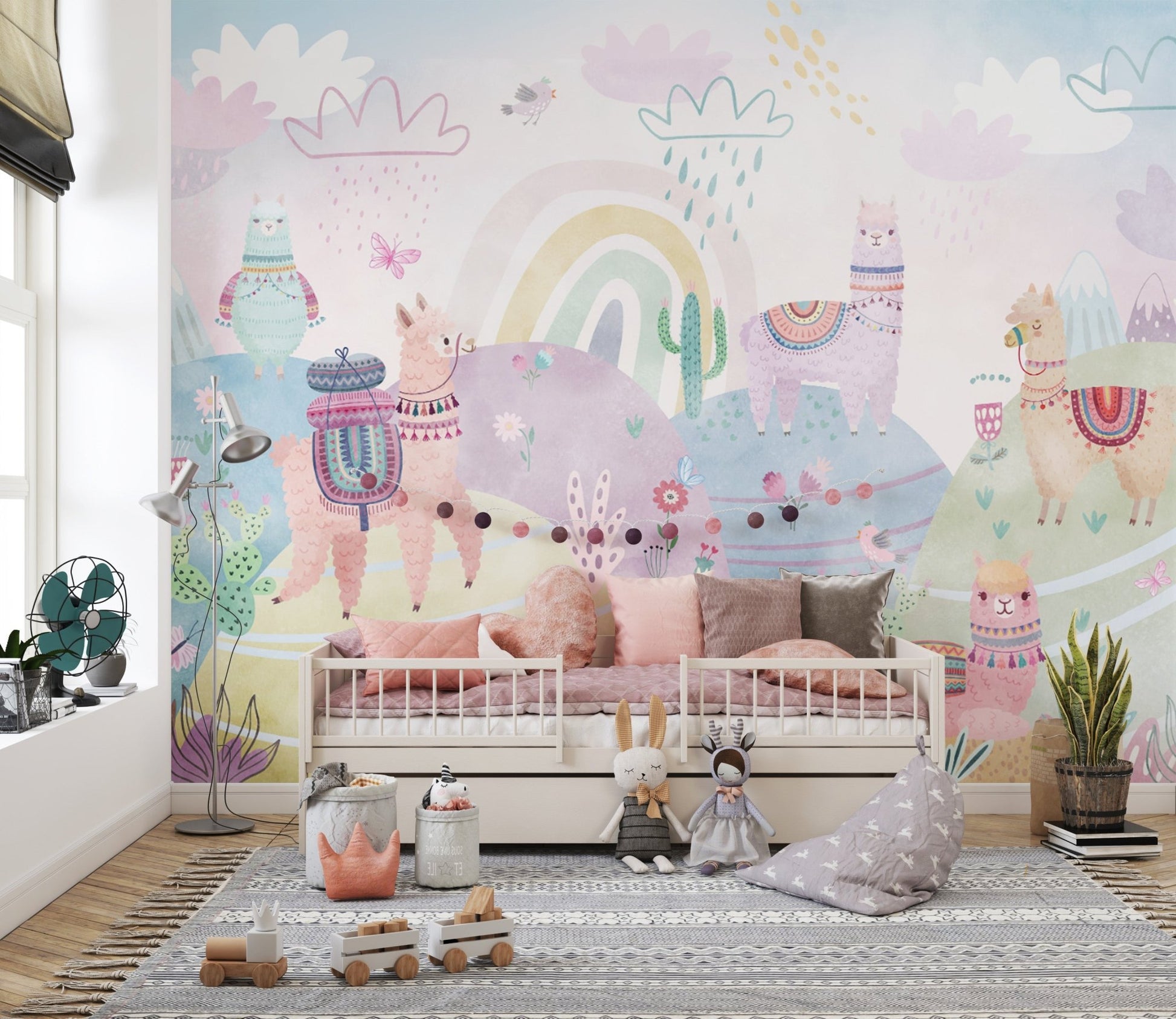 Watercolor llama wallpaper for children
