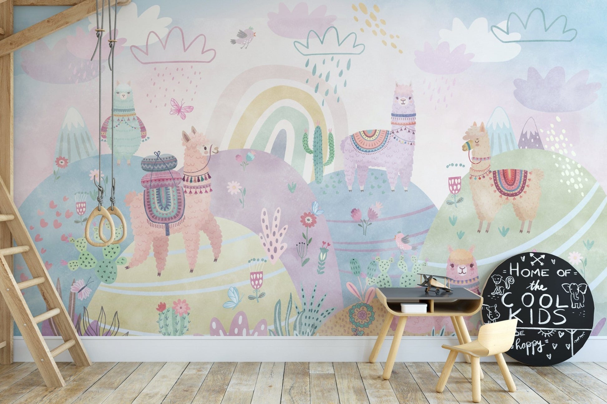 Pastel llama nursery wallpaper mural
