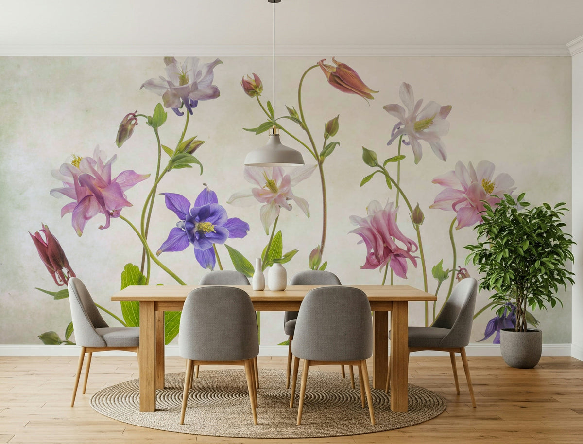 A calming floral design wallpaper mural that defines a space., GD5253