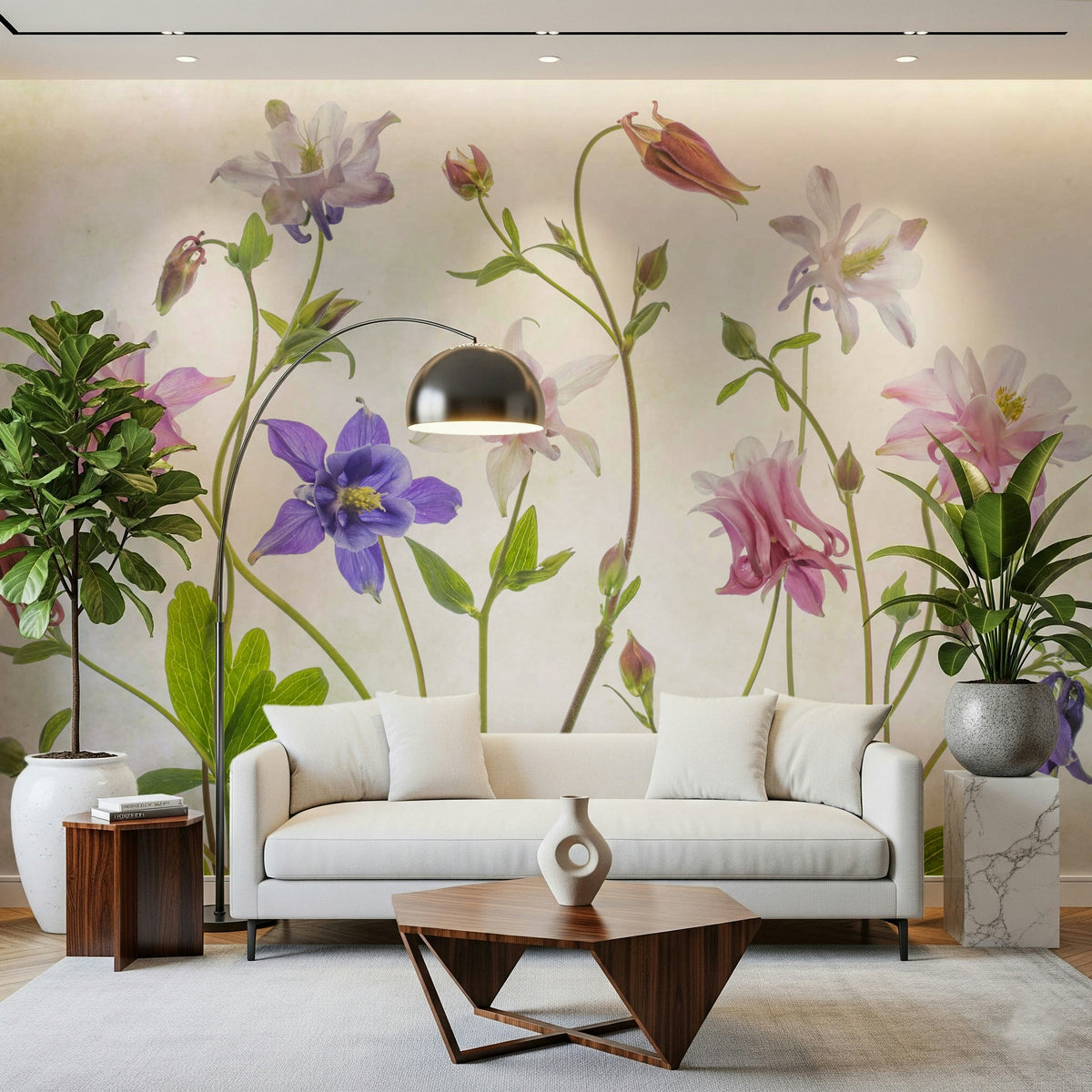 A contemplative floral pattern wallpaper mural for a feature wall., GD5253