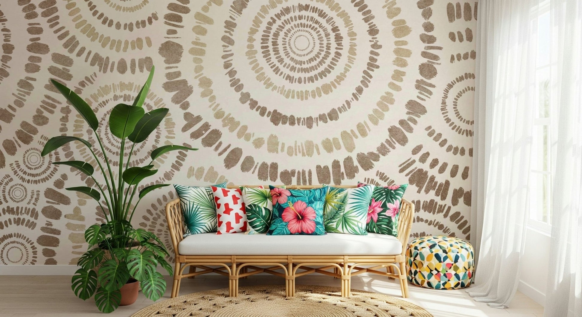 A beautiful modern art wall mural for a living room.