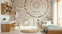 A graceful subtle circle wall mural in cool, natural tones.