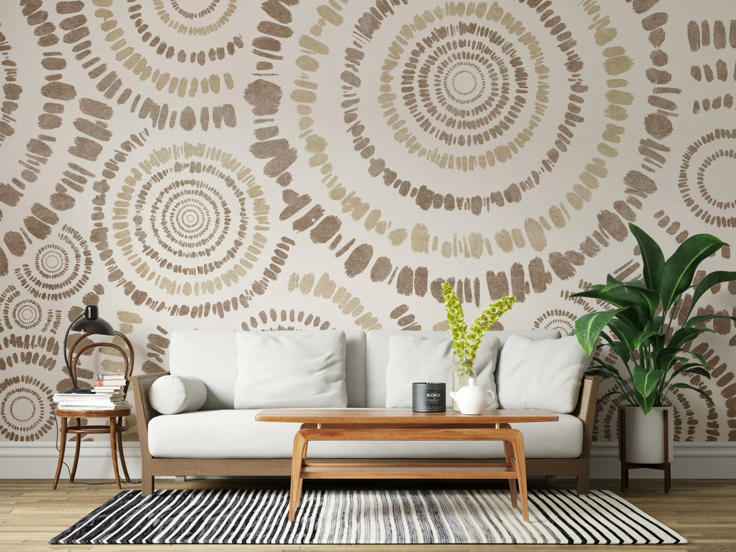 A serene abstract pattern wall mural with repeating circles.