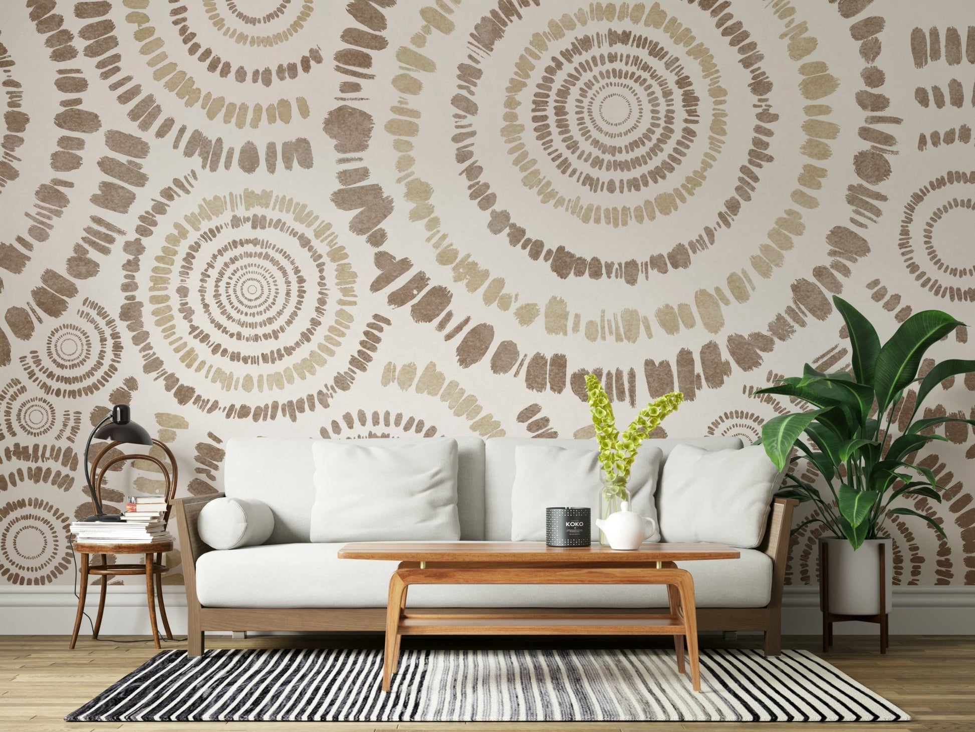A serene abstract pattern wall mural with repeating circles.