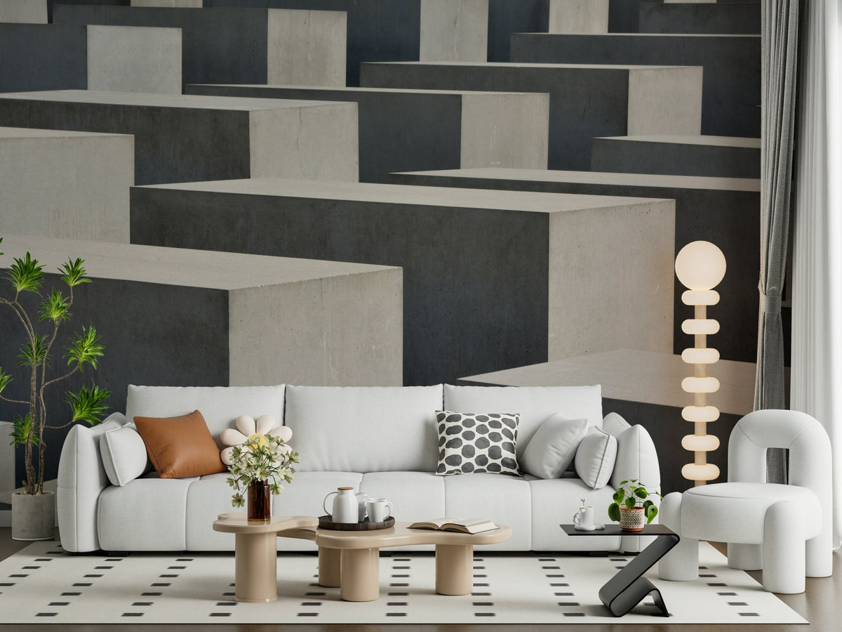 A beautiful abstract geometric wallpaper mural with a concrete or stone texture., GD5820