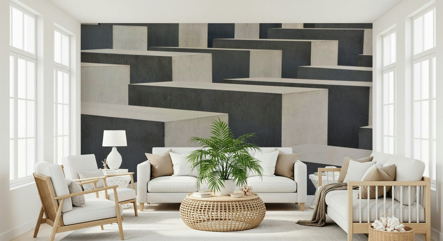 A peaceful geometric design mural on decorative wallpaper.