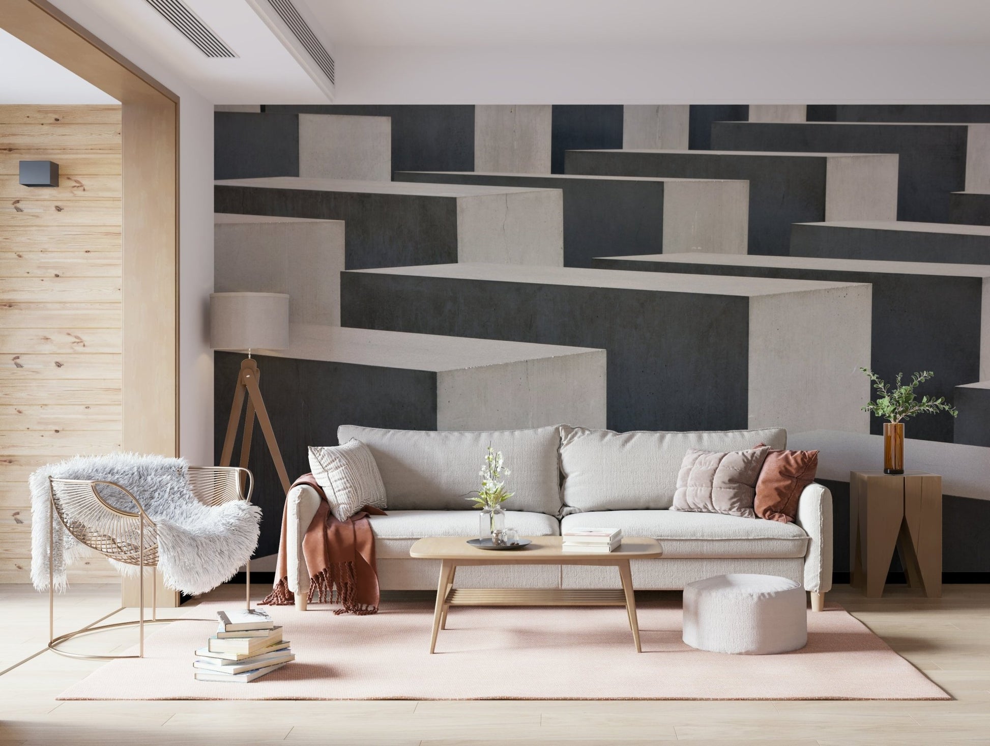A calming modern pattern wallpaper mural that defines a space.