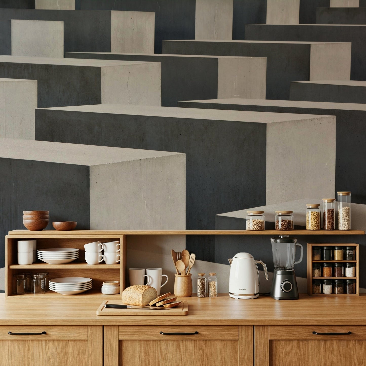 A beautiful modern art wall mural for a living room.