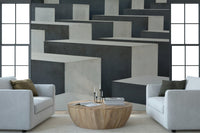 An artistic abstract block mural on minimalist wallpaper.