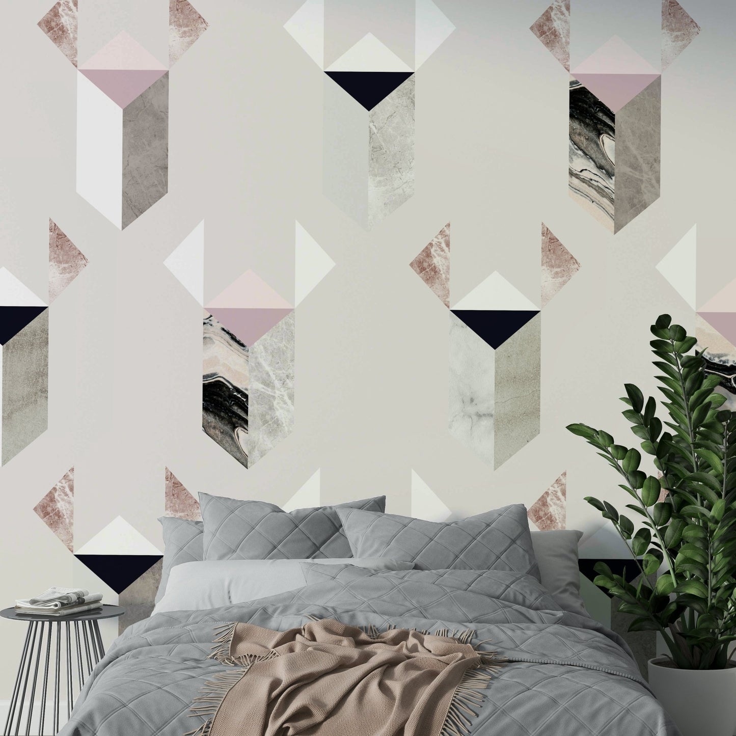 Neutral geometric mural wallpaper

