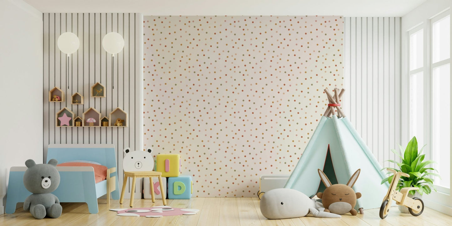 Confetti Boho wallpaper showing trees and woodland animals

