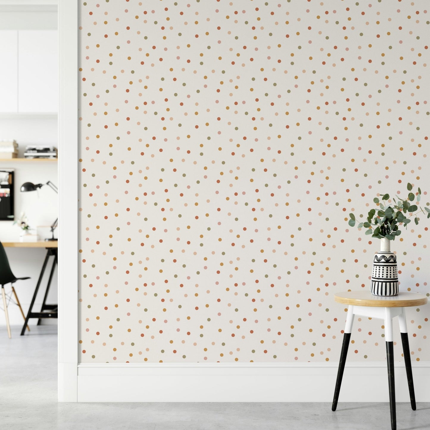Boho style wallpaper featuring woodland creatures and confetti
