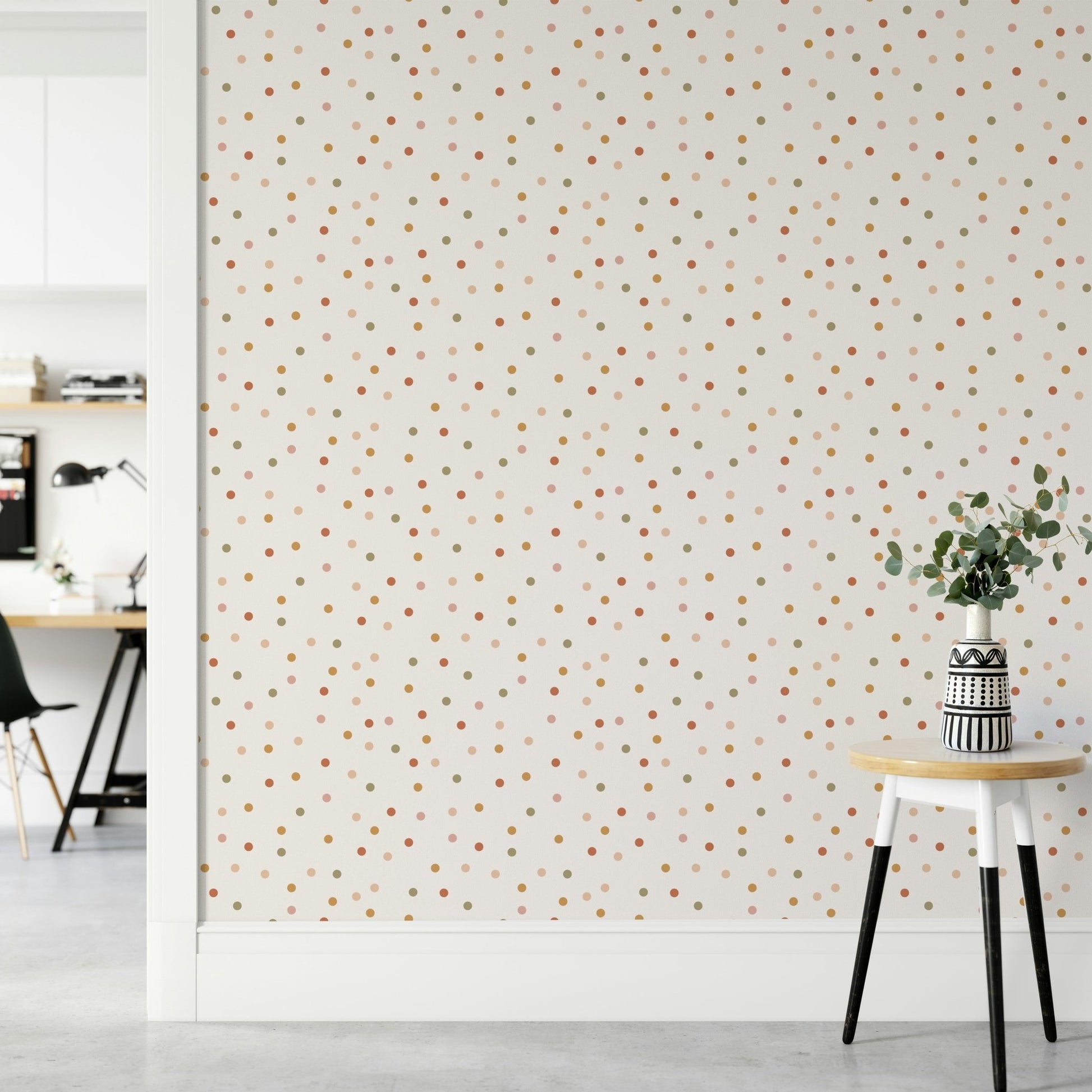 Boho style wallpaper featuring woodland creatures and confetti